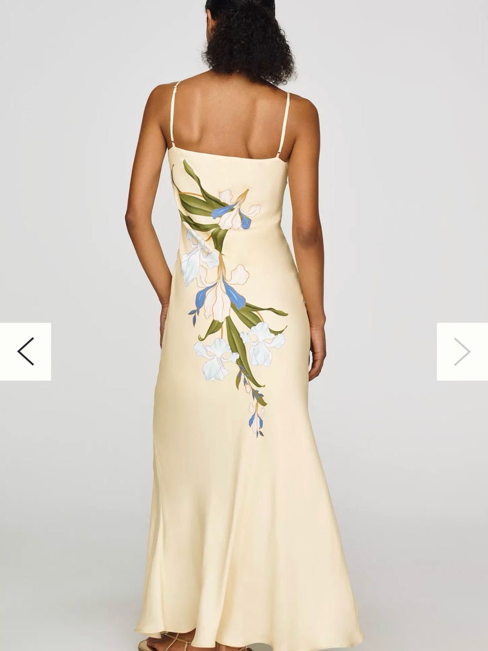FARM Rio Pale Yellow Maxi Slip Dress with White & Blue Floral Motif - Picture 3 of 3